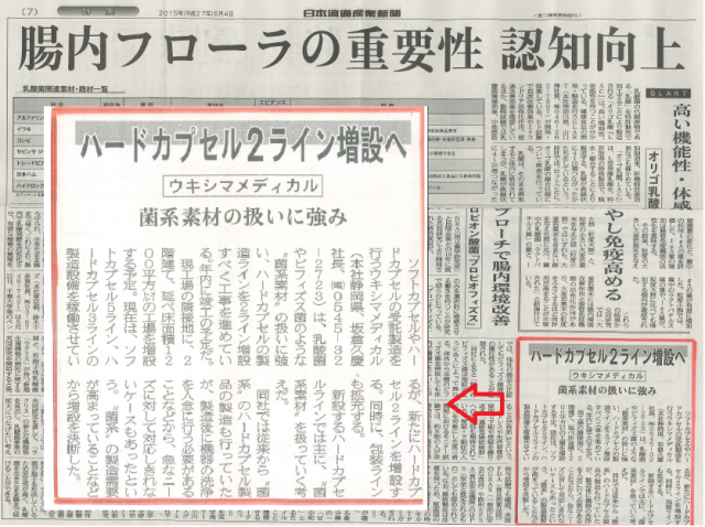 2015年6月4日の日本流通産業新聞「乳酸菌特集」にて弊社の記事が掲載されました。